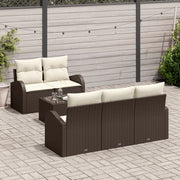 Set di divani da giardino a 6 pezzi con cuscini Marrone Rattan Sintetico