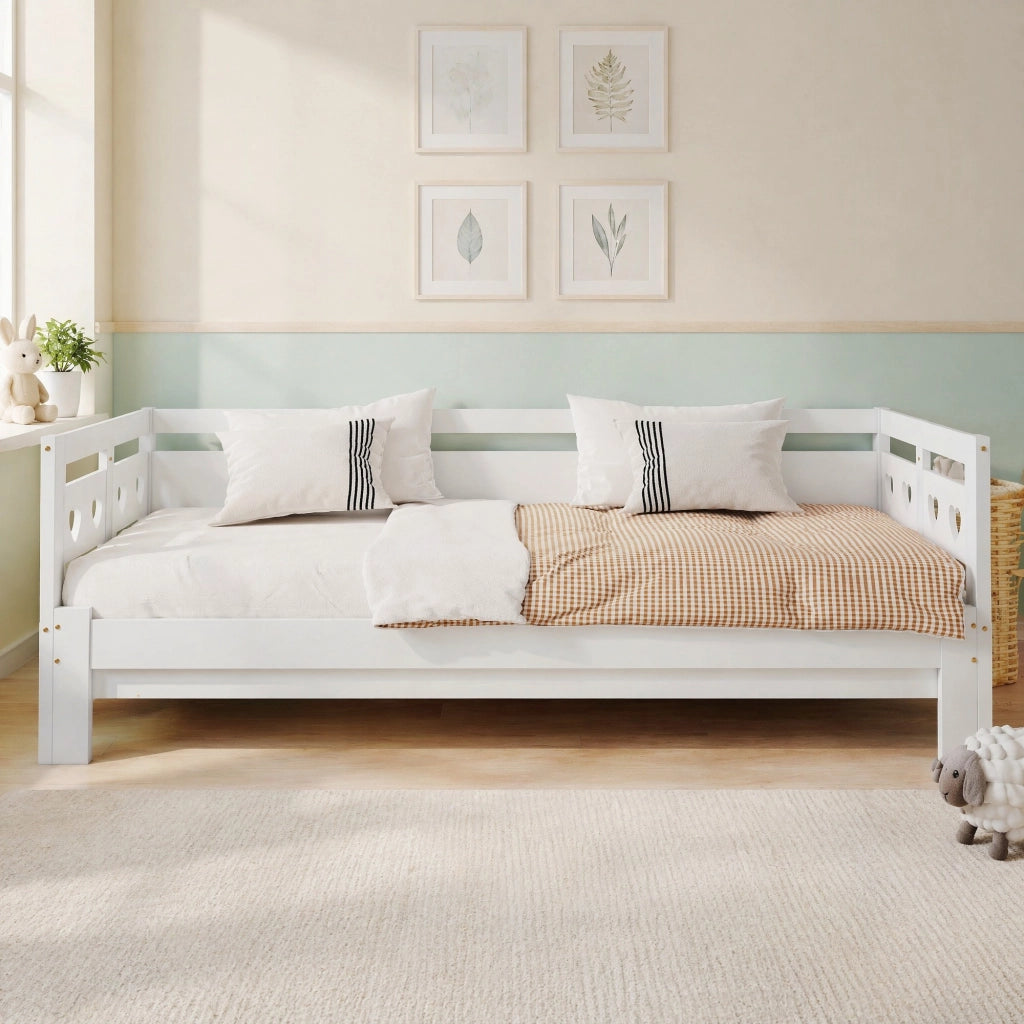 Divano letto daybed a cuore estendibile 90x190 cm in legno bianco