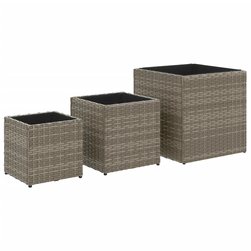 Fioriera rialzata da giardino in 3 pezzi per piante fiori e uso esterno su patii e terrazze realizzata in resina intrecciata grigia (02_0038885)