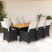 Set da Pranzo da Giardino 9 pz con Cuscini Nero in Polyrattan 3276686