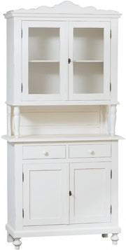 Biscottini Vetrina credenza in legno massello di tiglio finitura bianca anticata L107xPR43xH238 cm. Made in Italy