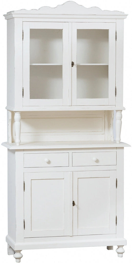 Biscottini Vetrina credenza in legno massello di tiglio finitura bianca anticata L107xPR43xH238 cm. Made in Italy