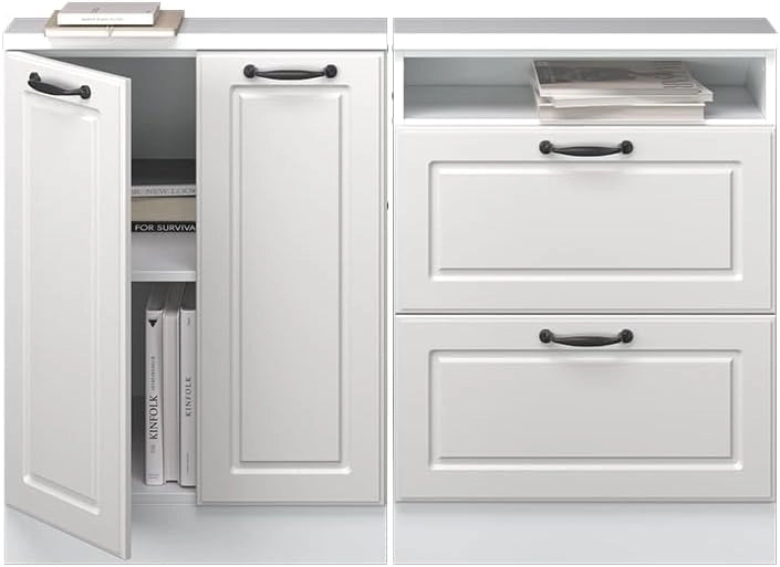 Set di mobili sottotetto Rion, Bianco casa di campagna, Set di 2, adatto per il salvaspazio sotto tetti spioventi