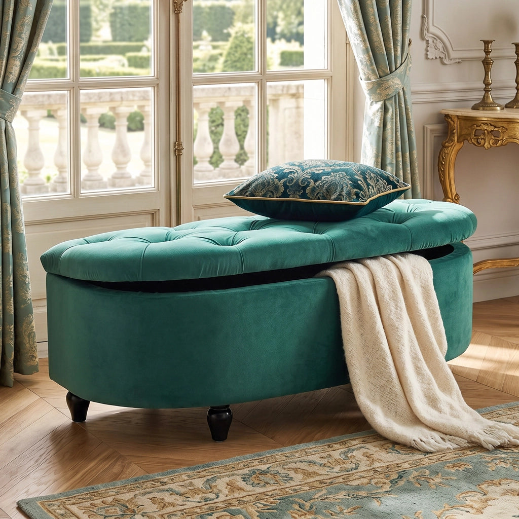 Cassettiera imbottita con coperchio a chiusura morbida ¨C Minimal ¨C 120x46x42 cm, grigio scuro, velluto