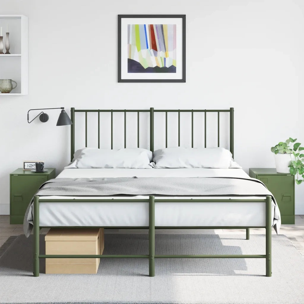 Set di 2 Comodini | Armadio da Notte | Mobiletto da notte Verde Oliva 34,5x39x44 cm in Acciaio
