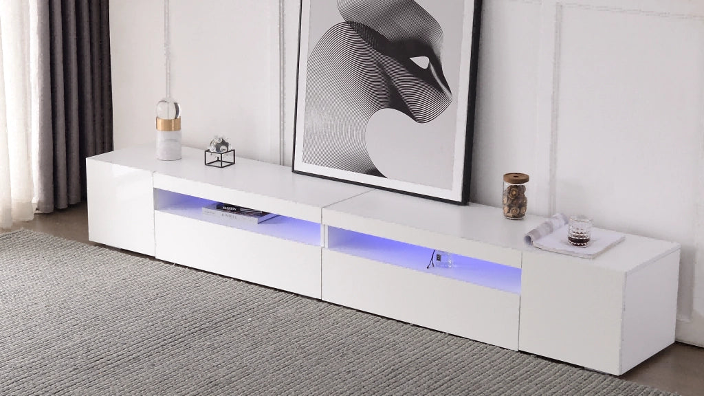 Mobile TV con 2 Ante; Vani a Giorno e LED Variabile; Stile Moderno; 240??38;5??35;5 cm; in MDF; Bianco