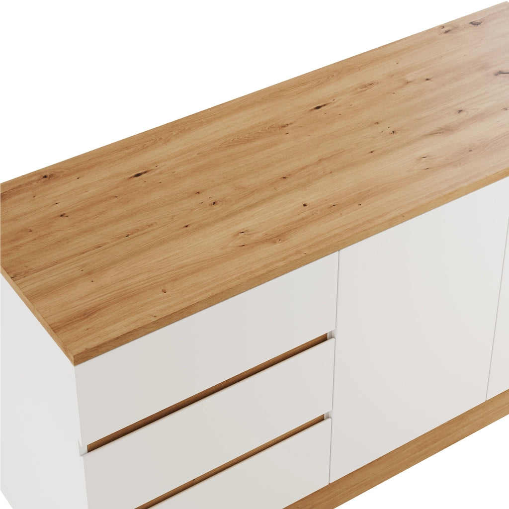 Scrivania pieghevole multifunzionale con 2 ante e 3 cassetti, girevole, per home office, bianco e rovere, 120 × 50 × 78 cm