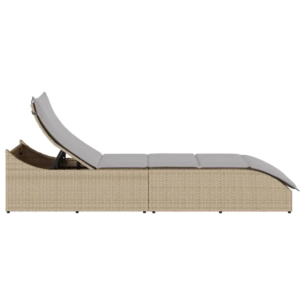 Lettino Prendisole | Sdraio da giardino | Lettino da sole Pieghevole con Cuscino e Portaoggetti Beige