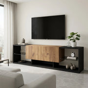Cassettiera per TV nera e naturale in truciolare lunghezza 160 cm
