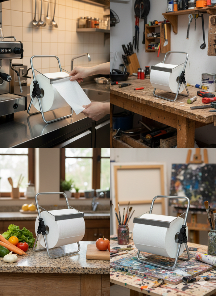 Porta Rotolo a Cavalletto da Banco per Carta Asciugamani Multiuso 30 cm in Acciaio 8055E Agrati