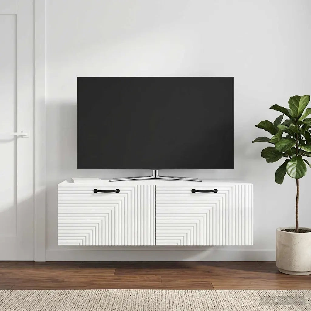 Mobile Porta TV da Muro Bianco Lucido 98 x 41 x 30 cm 898699