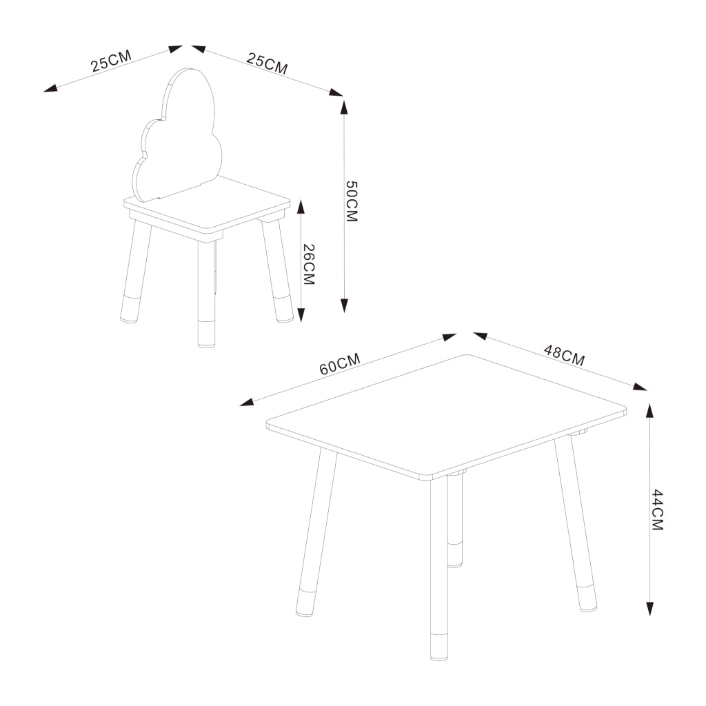 Set di 3 Mobili per Cameretta Hovle Tavolino e 2 Sedie - Bianco / Naturale [en.casa]