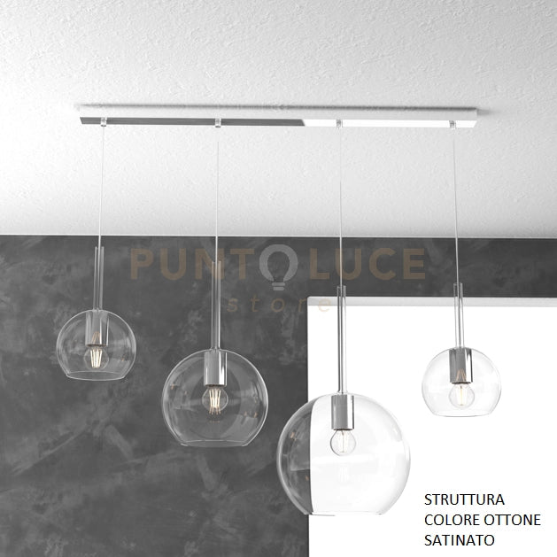 SOSP. OTTONE SAT. RETTANGOLARE 4 LUCI VETRI (1 GRANDE+1 MEDIO+2 PICCOLO) TUTTI TRASPARENTI 1155OS-S4 RMIX-TR