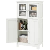 kleankin Mobiletto Bagno con due Armadietti, Ante in Vetro e Ripiano Regolabile, 60x30x108.5 cm, Bianco