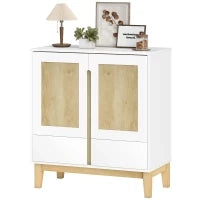 Credenza con 2 porte, 2 cassetti e ripiano regolabile, 80 x 40 x 86 cm, Bianco e rovere
