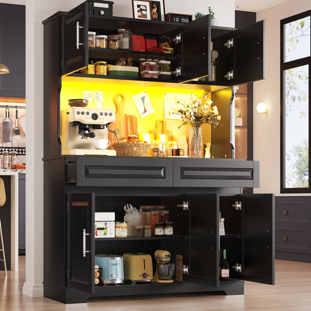 Mobile Alto da Cucina con LED e Ripiani Regolabili ¨C MINIMAL ¨C Nero 108x40x180