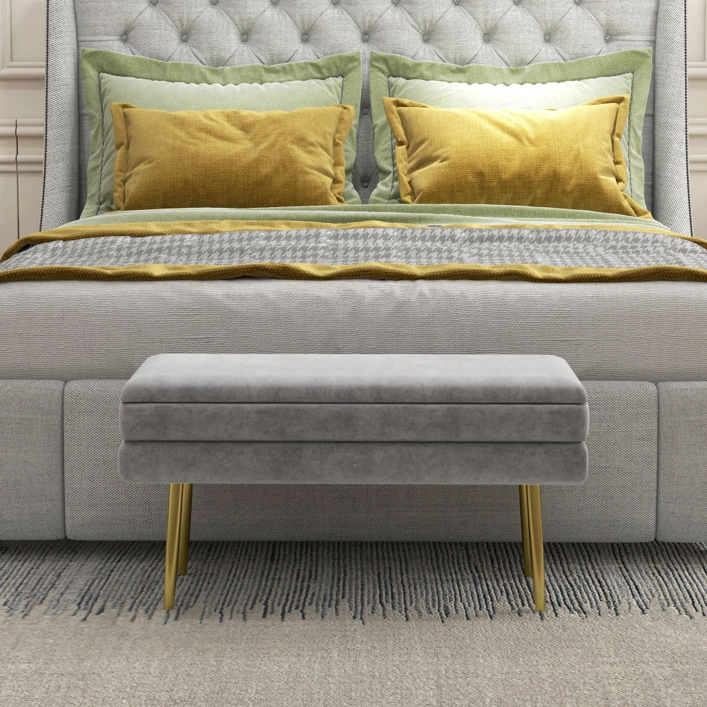 Panca Fondo Letto con Spazio Portaoggetti 79.5x37.5x43 cm in Acciaio e Poliestere Grigia