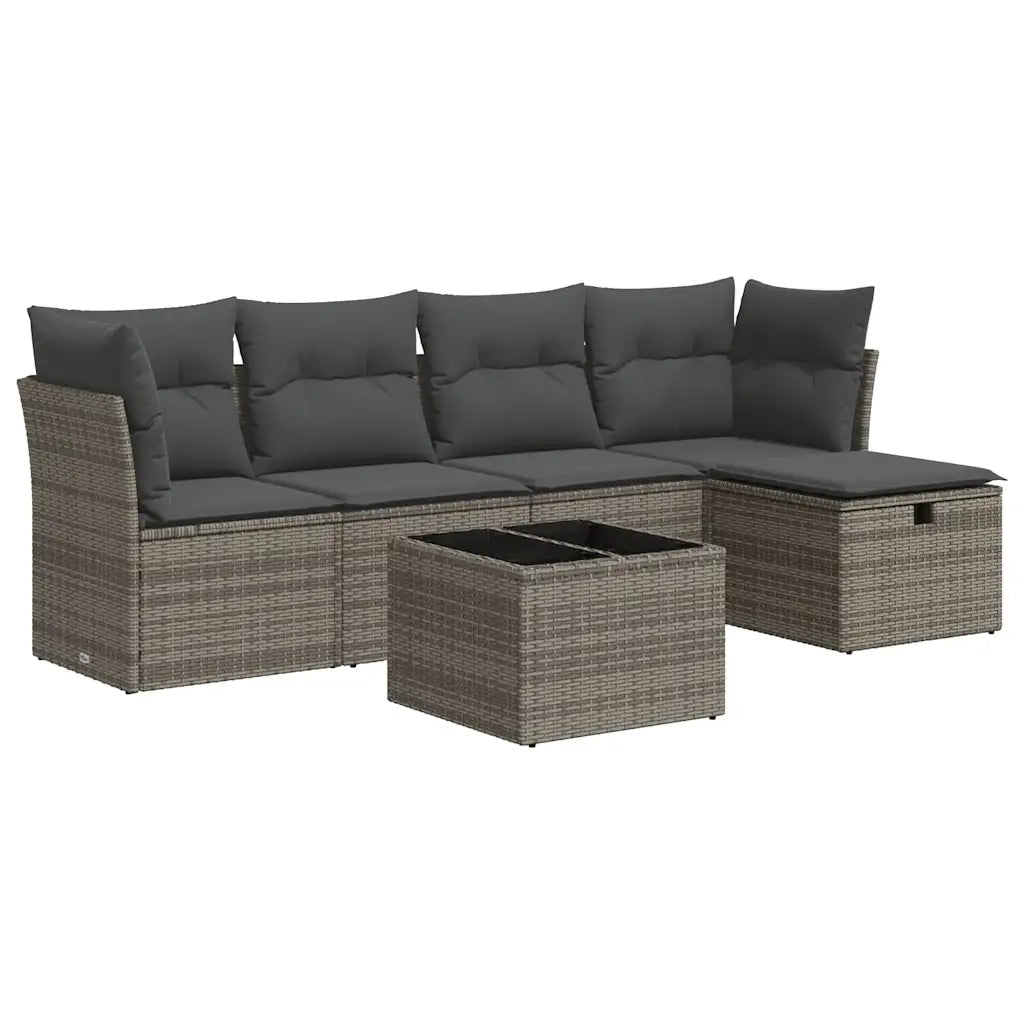 Set Divano da Giardino 6 pz con Cuscini Grigio in Polyrattan