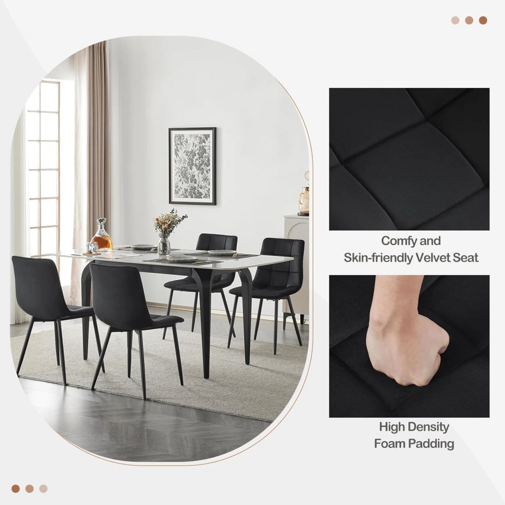 Sedie Sala da Pranzo da 4 Pezzi, Sedia in Velluto con Gambe in Metallo, per Camera da Letto, Soggiorno, Nero