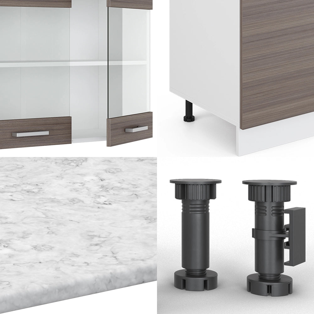 Vicco Cucina componibile Grigio prezioso/bianco 300 cm con armadio alto, PL Marmo