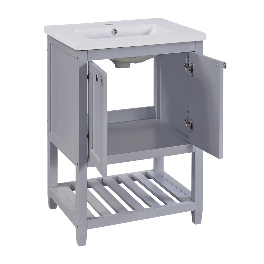 Mobile bagno con lavabo in ceramica; grigio e bianco