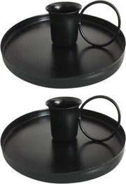 Set di 2 supporti per candela a forma di sfera in metallo con copertura singola nera
