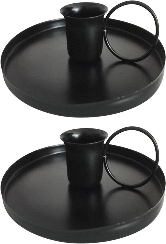 Set di 2 supporti per candela a forma di sfera in metallo con copertura singola nera