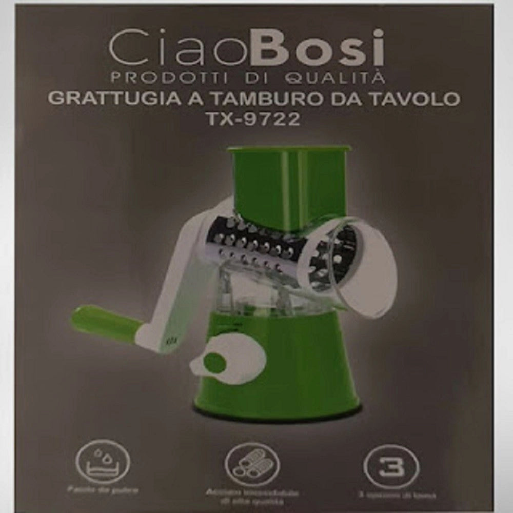 Trade Shop - Grattugia A Tamburo Manuale Per Cucina Casa Da Tavolo Tritatutto Affetta Tx-9722 -