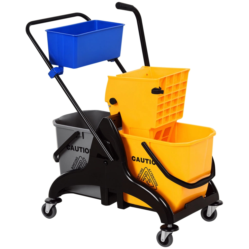 Carrello per pulizia con cestino e secchio 26 L ¨C zephmum ¨C 78x45x95 cm giallo