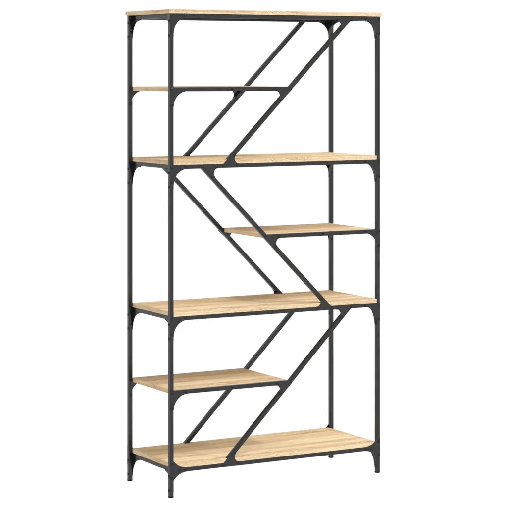 Libreria-Scaffale per Libri-Mobile di Stoccaggio Rovere Sonoma 91x36x176 cm Legno Multistrato e Acciaio