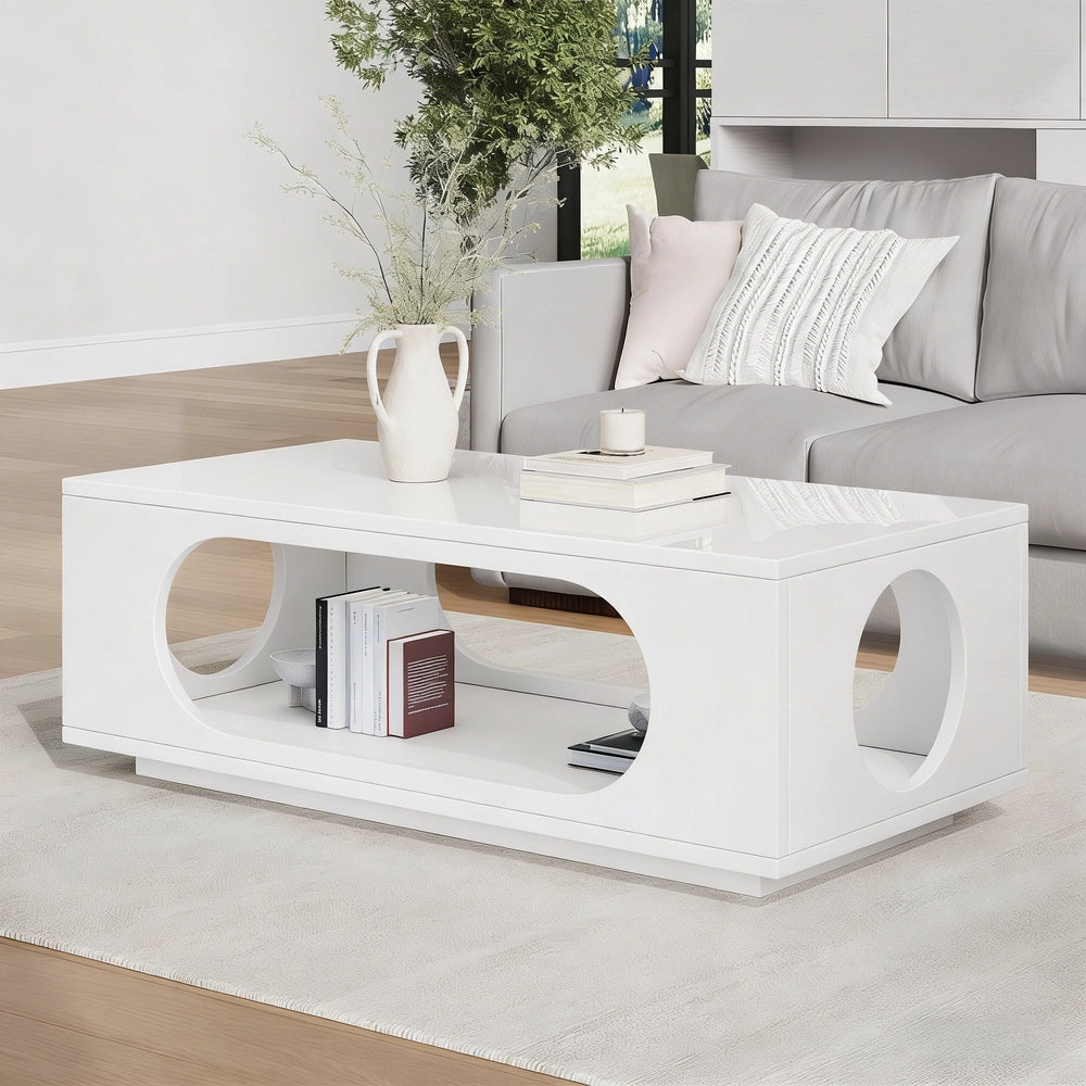 Tavolino da Caff¨¨ con LED ¨C MINIMAL ¨C MDF Bianco Lucido, 100x50x35