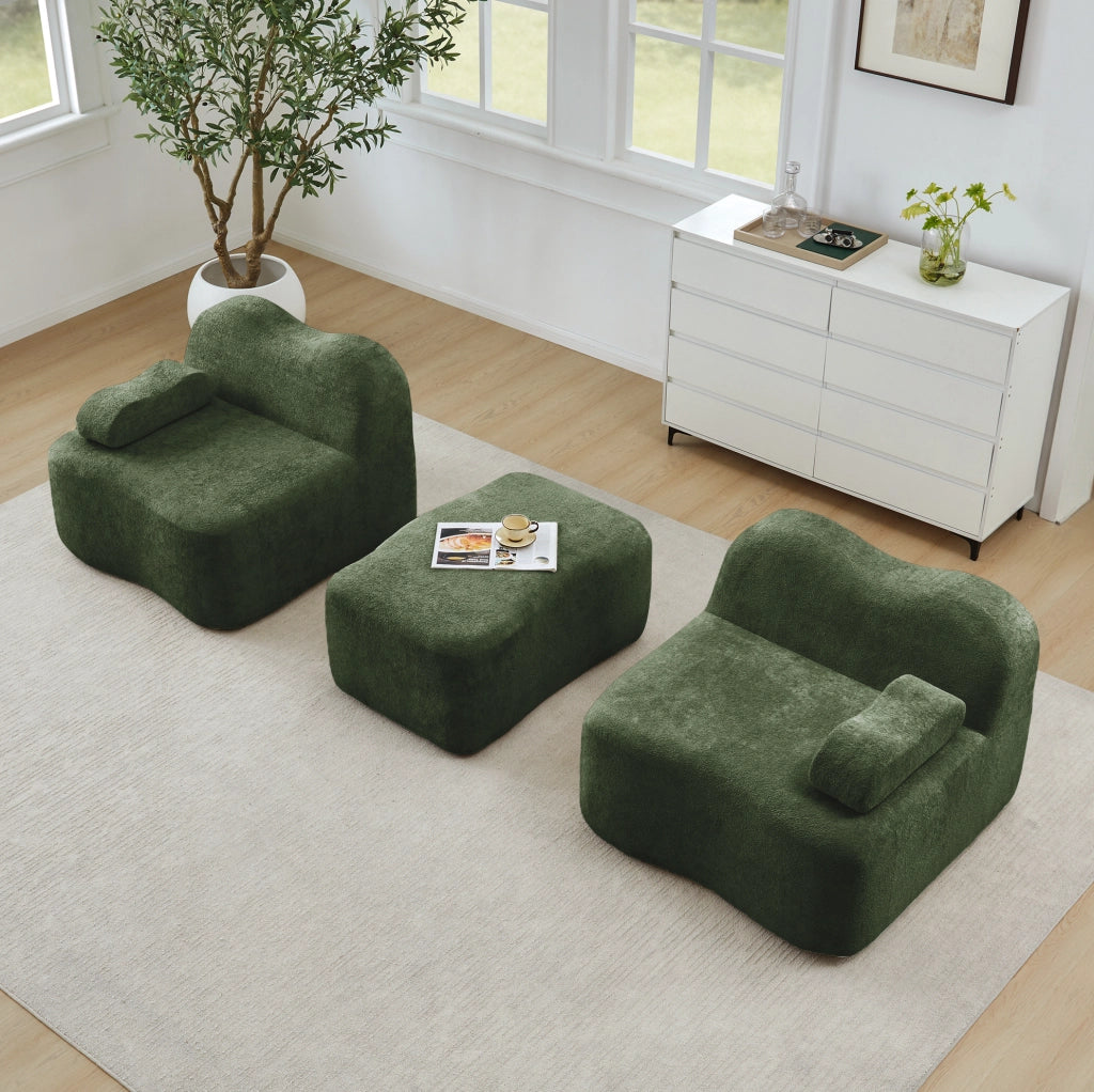 Divano angolare modulare in velluto verde con pouf; 192x167x70 cm; senza montaggio