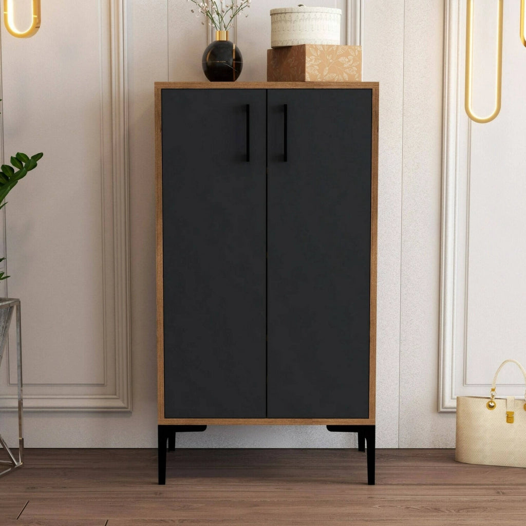 Scarpiera Axarix, Mobile portascarpe, Armadio da ingresso multiuso, Mobiletto per calzature, 60x35h111 cm, Noce e Antracite