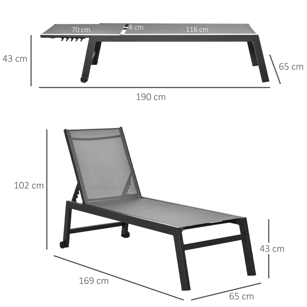 Lettino da Giardino Grigio e Nero ¨C Zephmum ¨C Alluminio