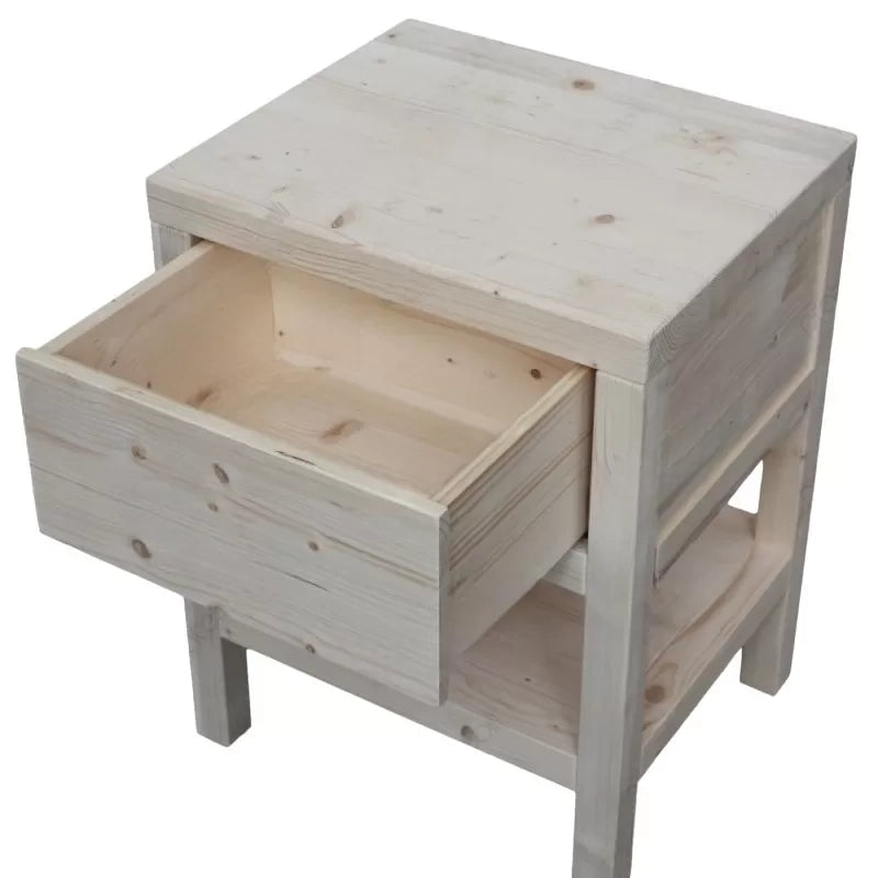 comodino 1 cassetto 1 ripiano legno massello abete grezzo 45x38x60 (3304) - Mobili 2G