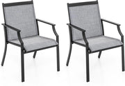 2 Sedie da Pranzo per Patio, Poltrone da Esterno con Seduta Traspirante e Telaio in Metallo, Schienale Ergonomico e Braccioli, Poltrone con Schienale Alto per Portico, Cortile, Prato(Grigio)