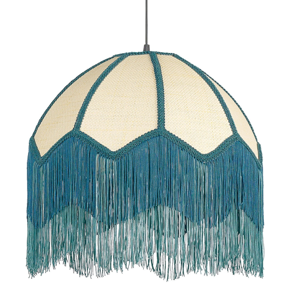 Lampada a sospensione Tessuto di carta blu 182 cm con frange e illuminazione a sospensione Retro Vintage