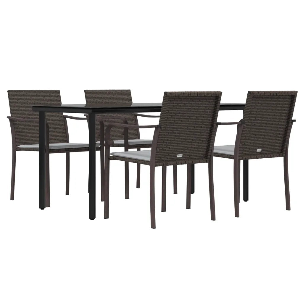 Set Pranzo da Giardino 5pz | Set Salotto da Giardino con Cuscini in Polyrattan e Acciaio