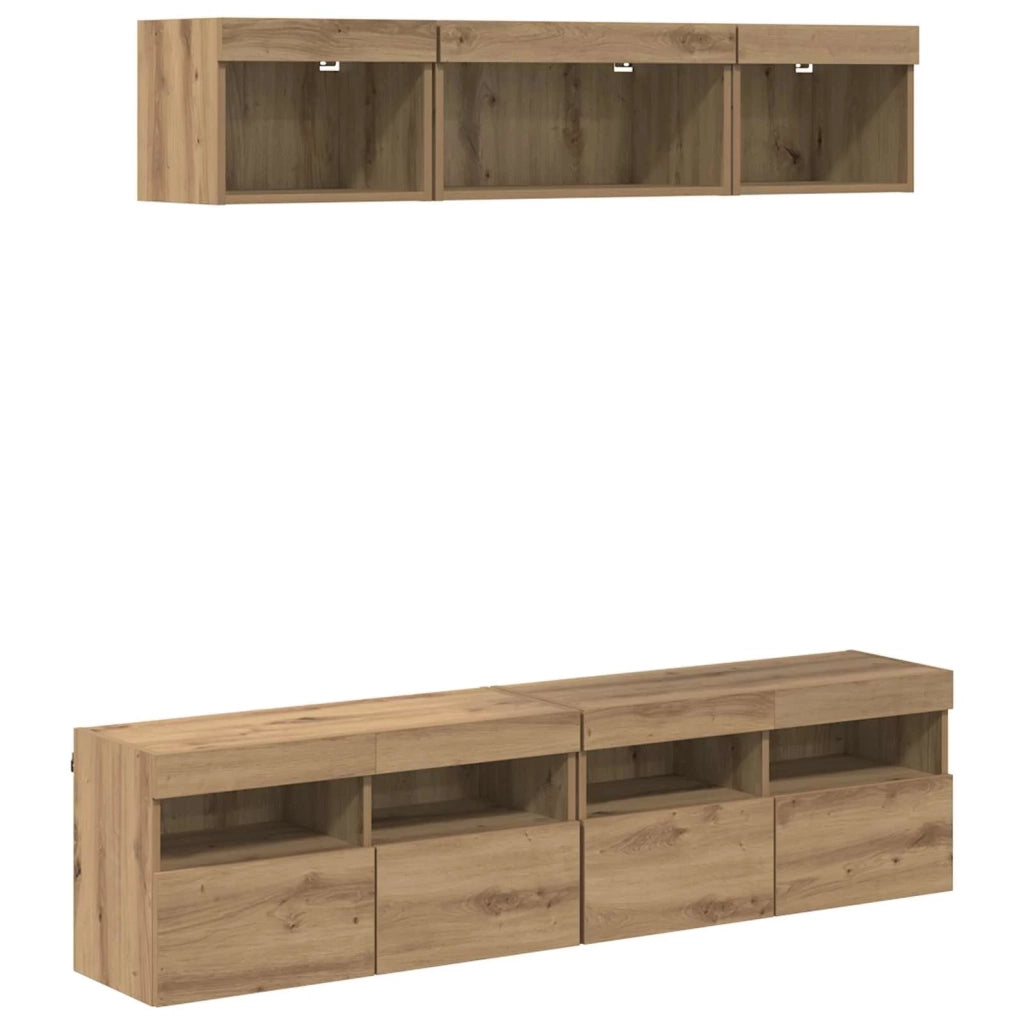 Mobile Porta TV con LED 5 pz-Credenza per TV Rovere artigianale 251092