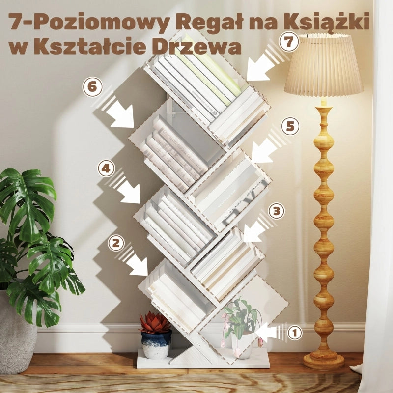 LIBRERIA A 7 RIPIANI Design ad albero 50x24x109 cm Bianco