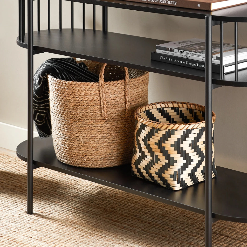 Consolle Tavolo da ingresso Tavolino laterale con 2 ripiani stile industriale Nero 110x39x76cm FSB90-SCH