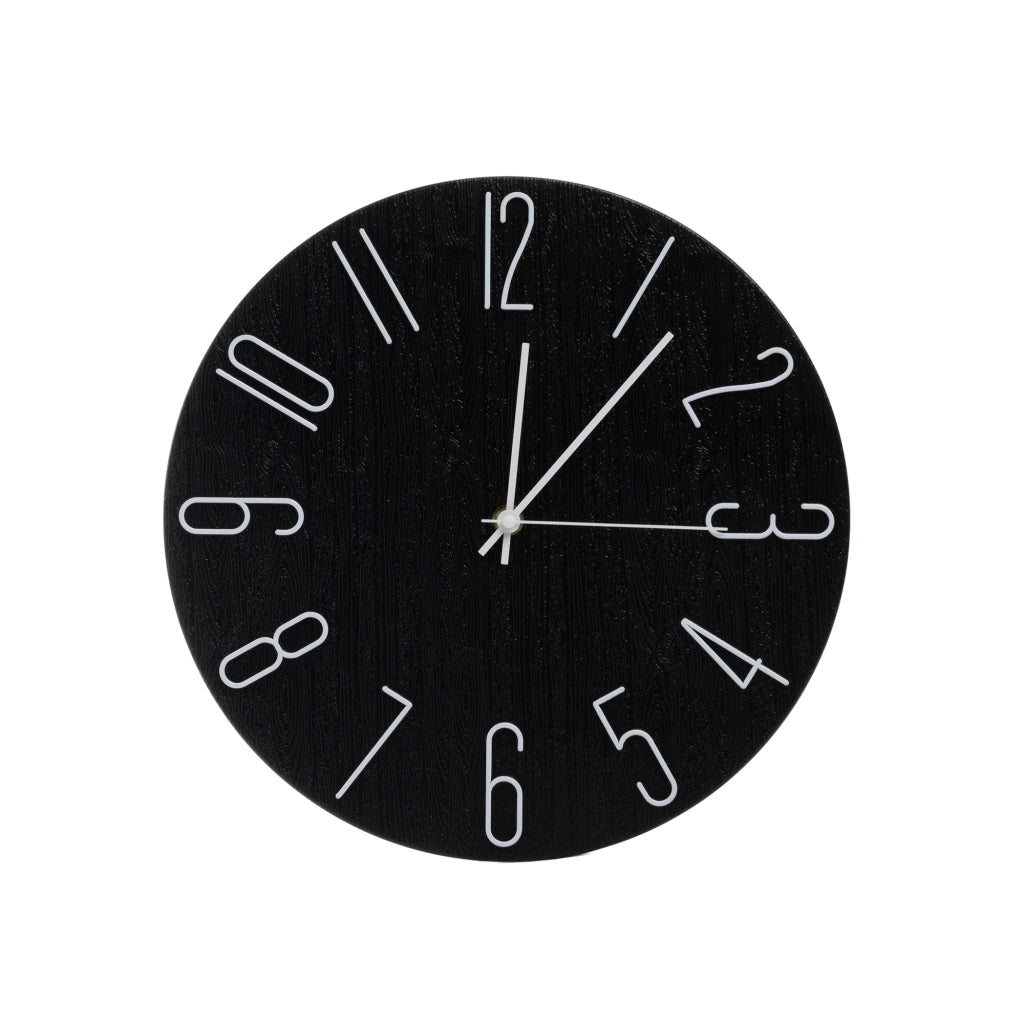 Orologio da Parete Nasvin 30 cm Effetto Legno Nero con Numeri Bianchi Design Moderno Minimalista per Soggiorno Cucina Ufficio