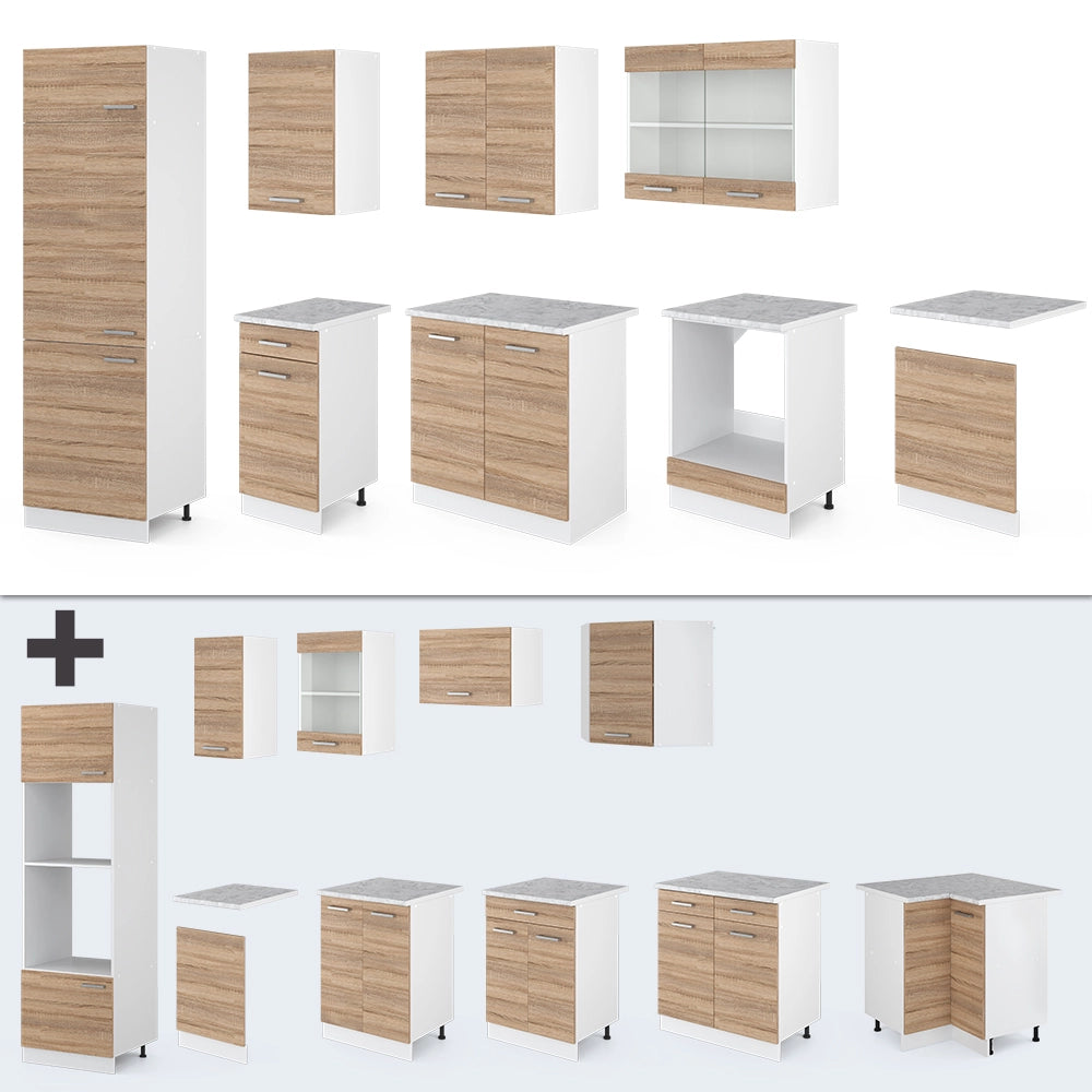 Vicco Cucina componibile Sonoma/Bianco 300 cm , PL Rovere
