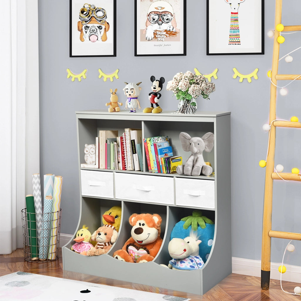 Organizer con contenitori e 3 livelli per bambini, Mobile con 5 contenitori e 3 cassetti Grigio