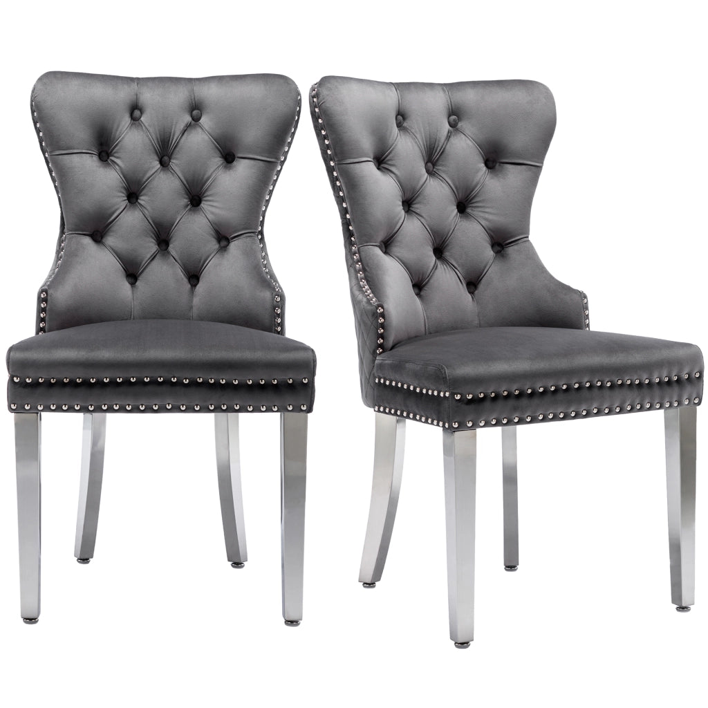 Sedie da Pranzo Imbottite in Velluto ¨C MINIMAL ¨C Grigio, Gambe in Metallo, Set 2 Pezzi