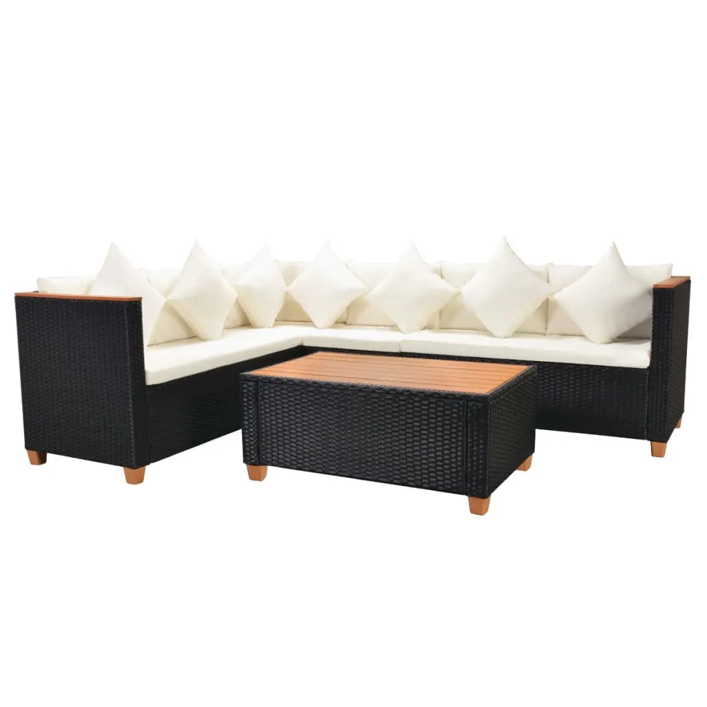 Set Divani da Giardino 4 pz con Cuscini in Polyrattan Nero cod mxl 35056