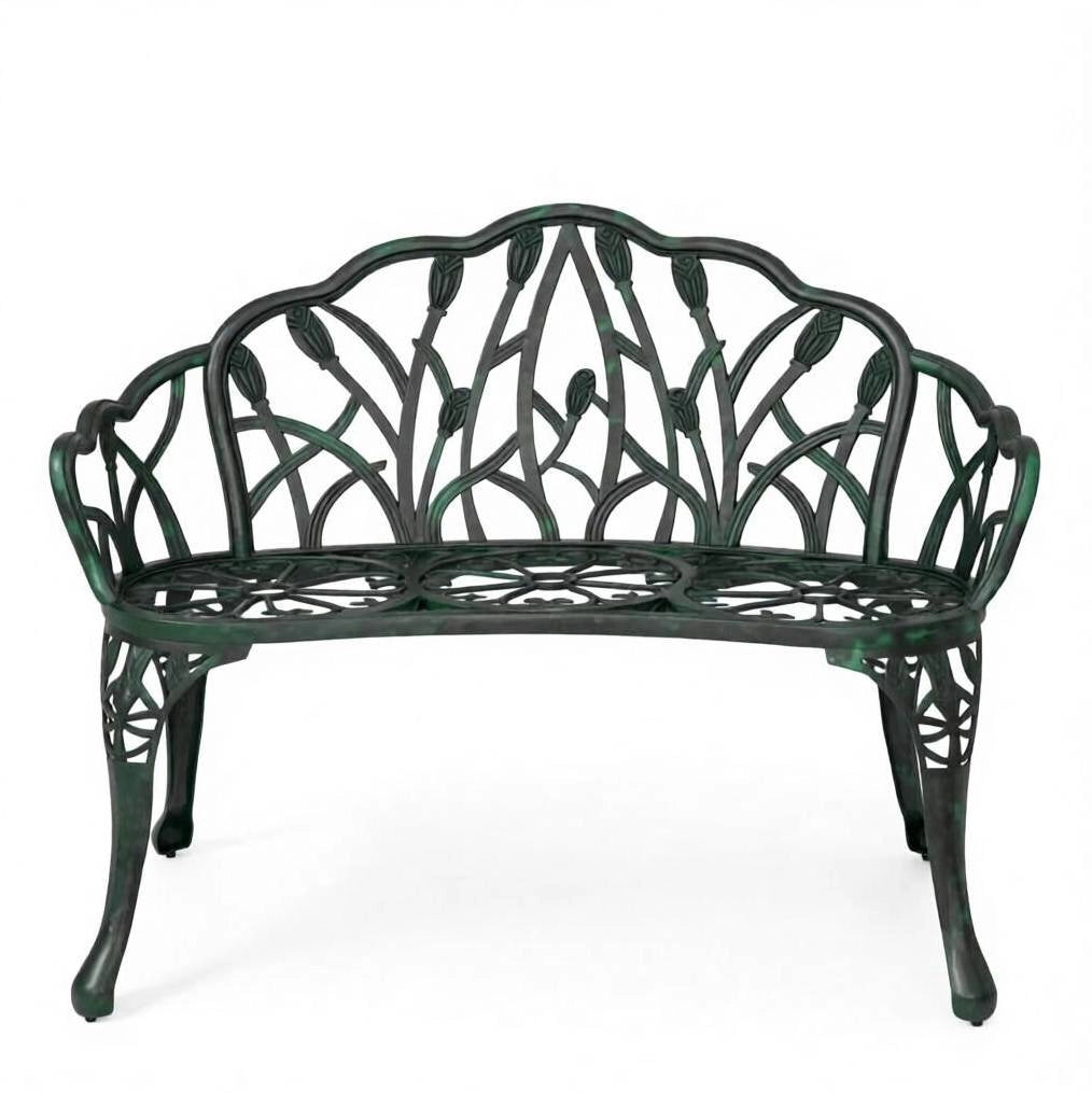 Panchina da giardino a 2 posti in alluminio pressofuso verde antico 99x57x78 cm