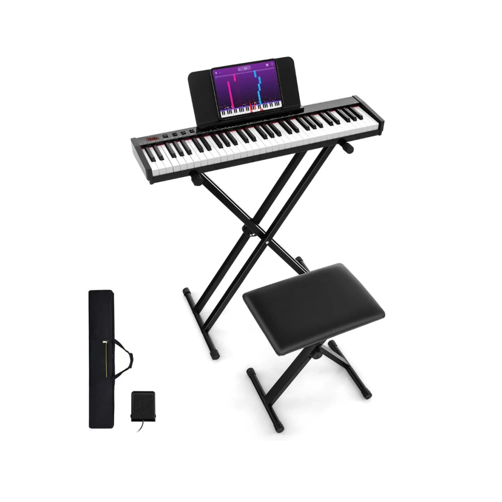 Tastiera elettronica portatile con 61 tasti 86,5 x 21 x 6,7 cm funzione MIDI Bluetooth doppia tastiera nera 20_0011459
