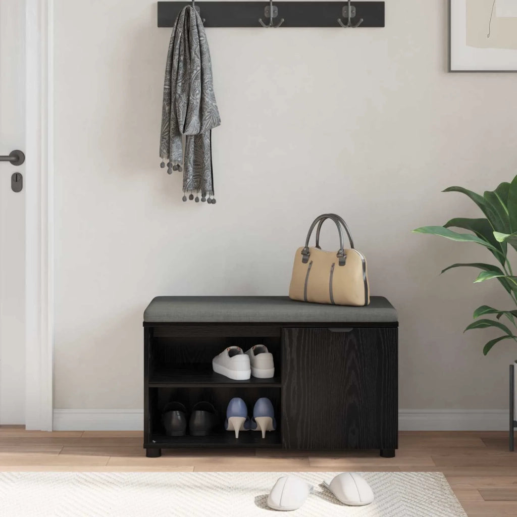 Panca per ingresso con cuscino Rovere Nero 80 x 38 x 46 cm