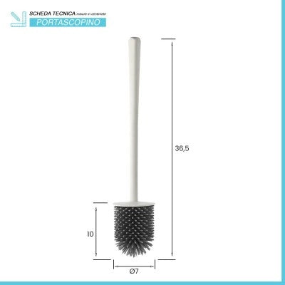 Scopino di ricambio per wc con setole in silicone grigio e manico bianco